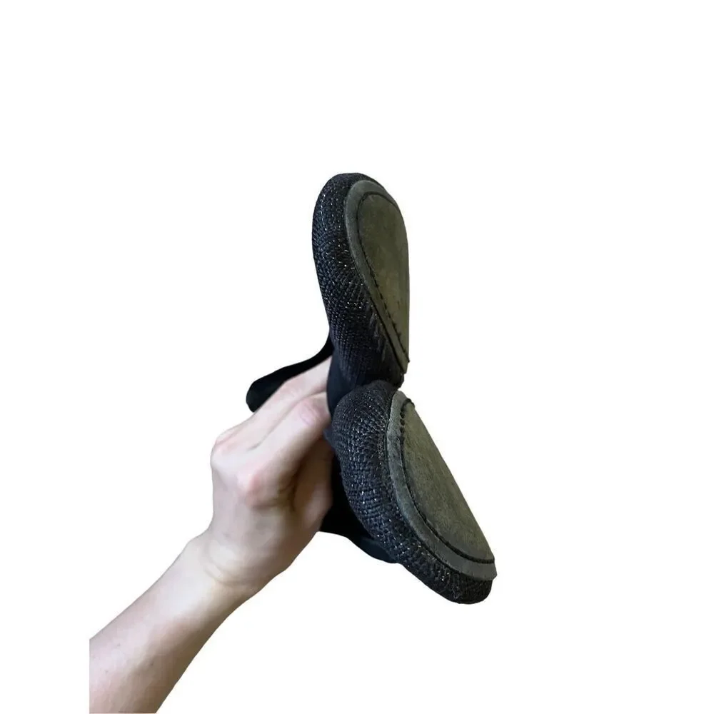Tory Burch Caroline Black Flats with Gold Metallic‎ Thread 8.5